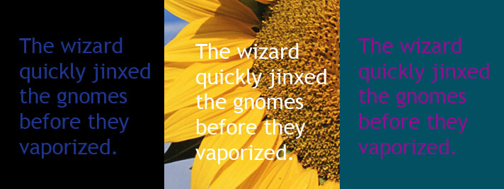 color type on different color backgrounds
